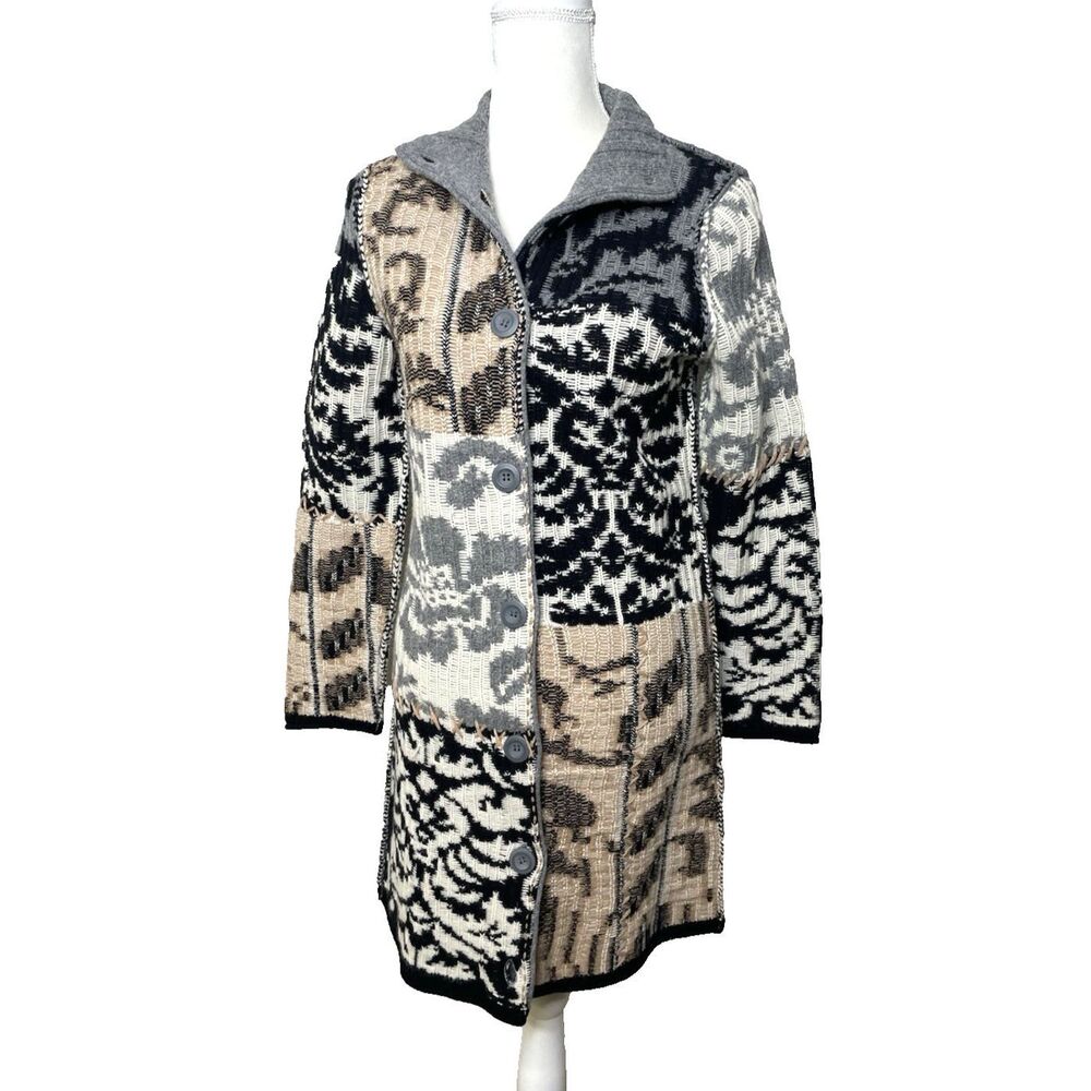 Sundance Catalog Size S Lambswool Long Wool Sweater Cardigan Mixed Print
